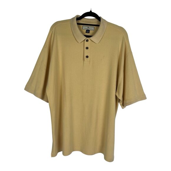 Tommy Bahama Polo Shirt Mens XL Yellow Egg Silk Cotton Short Sleeve Vtg Button - Picture 1 of 8